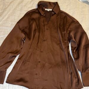 Francesca's Collections Rich Brown Satin Blouse